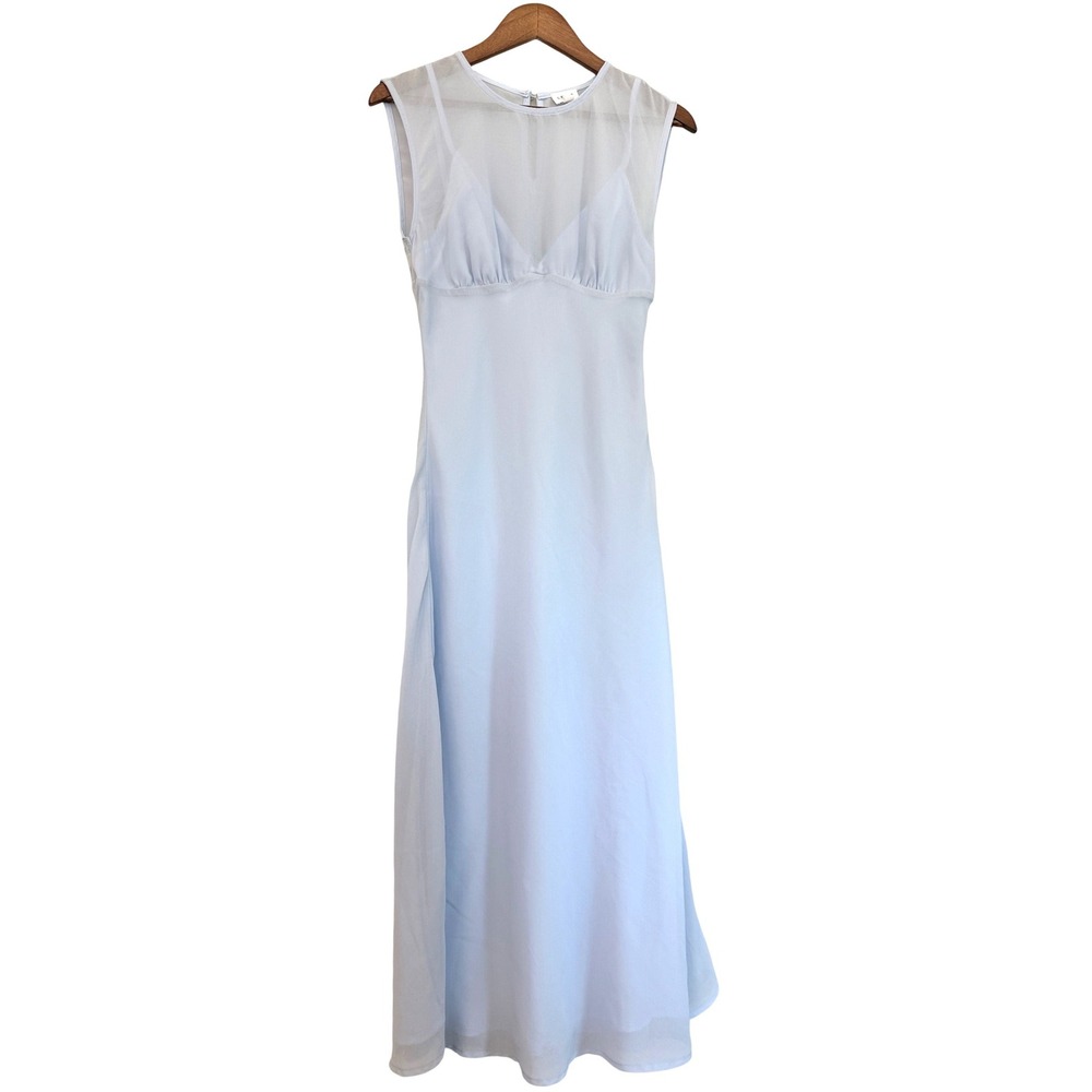Le Lis Baby Blue Sheer Crepe Empire Waist Sleeveless Maxi‎ Dress Size Small